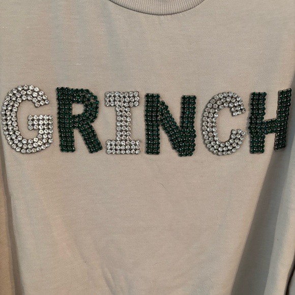 Judith March Beige Jeweled Beaded Grinch Christmas Sweatshirt - Large - Picture 2 of 5